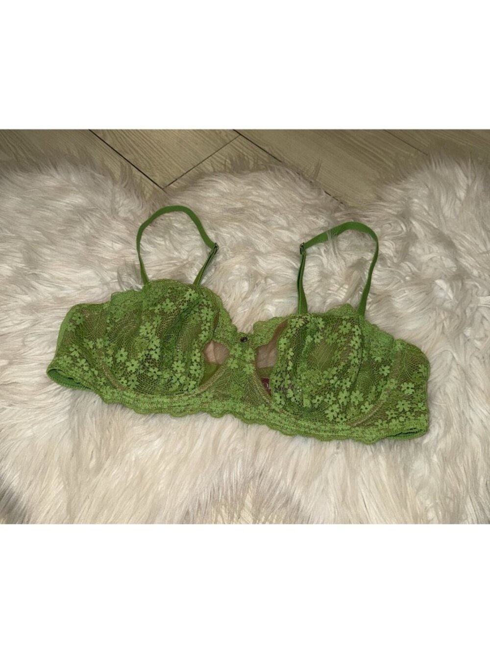 Adore Me 13132 Lace Balconette Bra Sheer Floral UW Womens 38C Green New